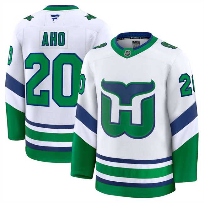 Men%27s Carolina Hurricanes #20 Sebastian Aho White 2024-25 Throwback Stitched Hockey Jersey Dzhi